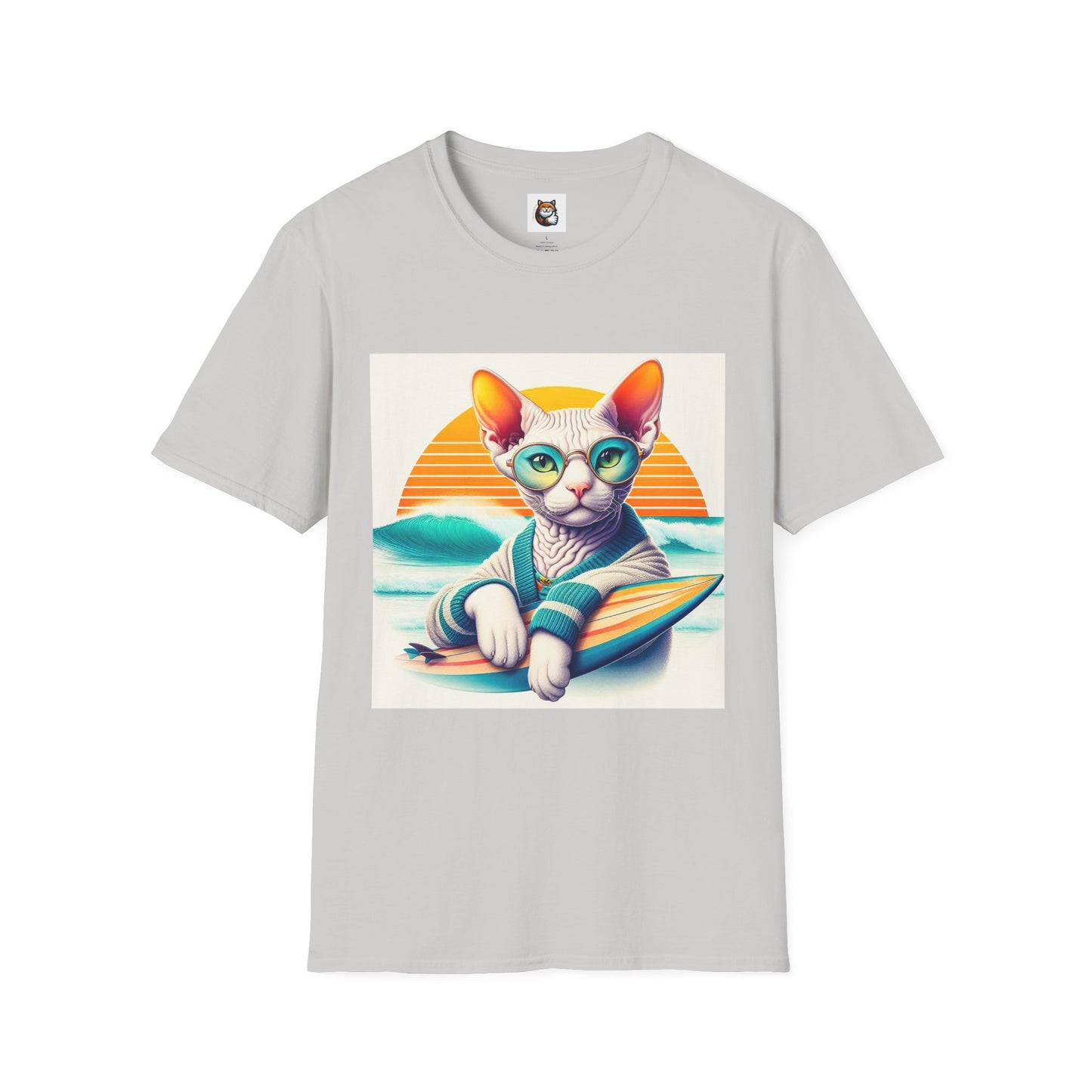 Devon Rex Cat surfing beauty  Softstyle T-Shirt