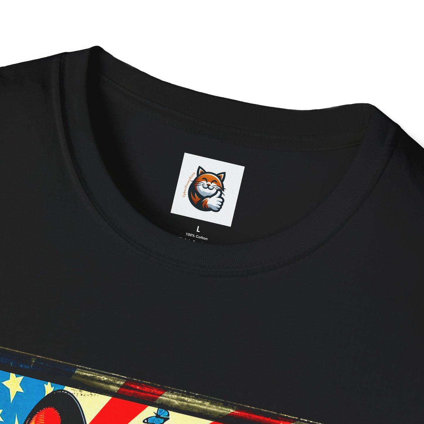 Devon Rex Cat American flag  Softstyle T-Shirt