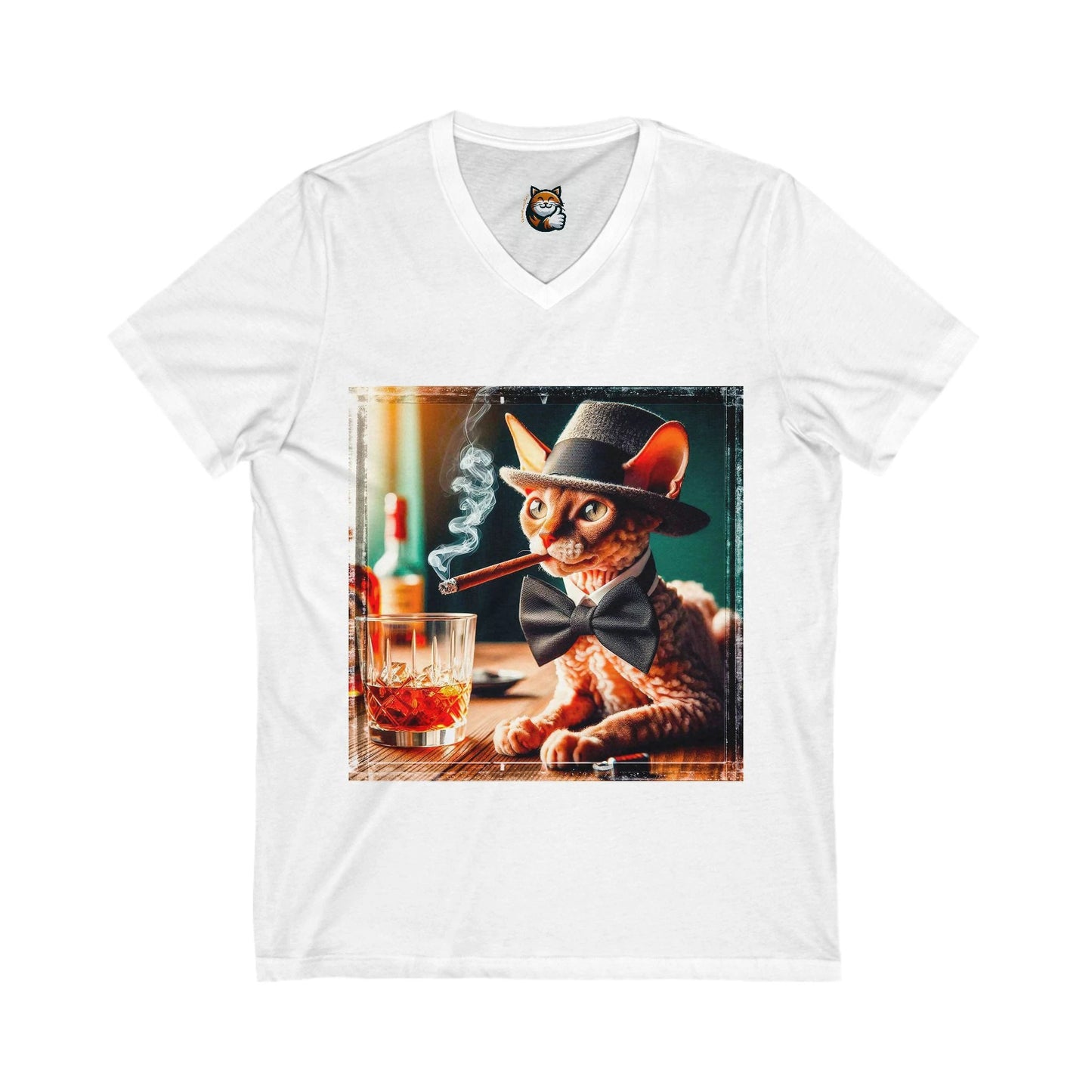 Cornish Rex Cat Unisex Jersey Short Sleeve V-Neck Tee by Printify