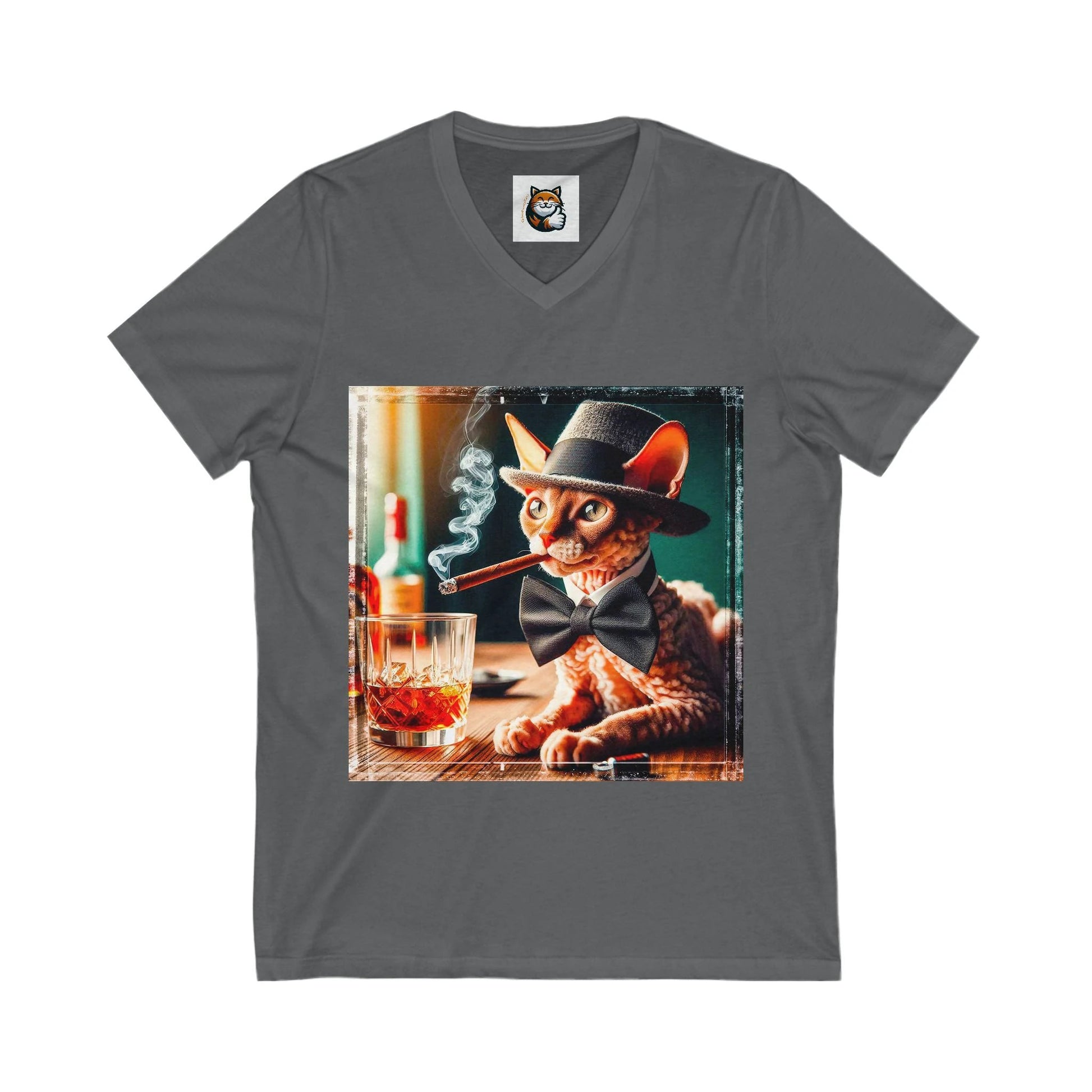 Cornish Rex Cat Unisex Jersey Short Sleeve V-Neck Tee by Printify
