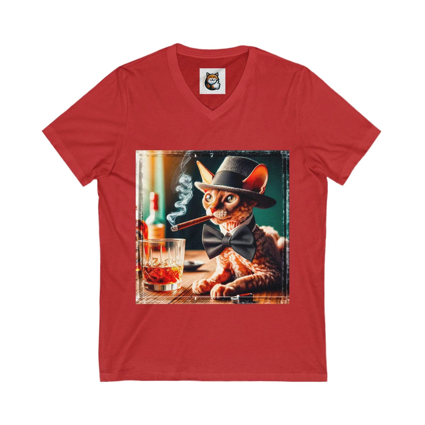 Cornish Rex Cat Unisex Jersey Short Sleeve V-Neck Tee by Printify