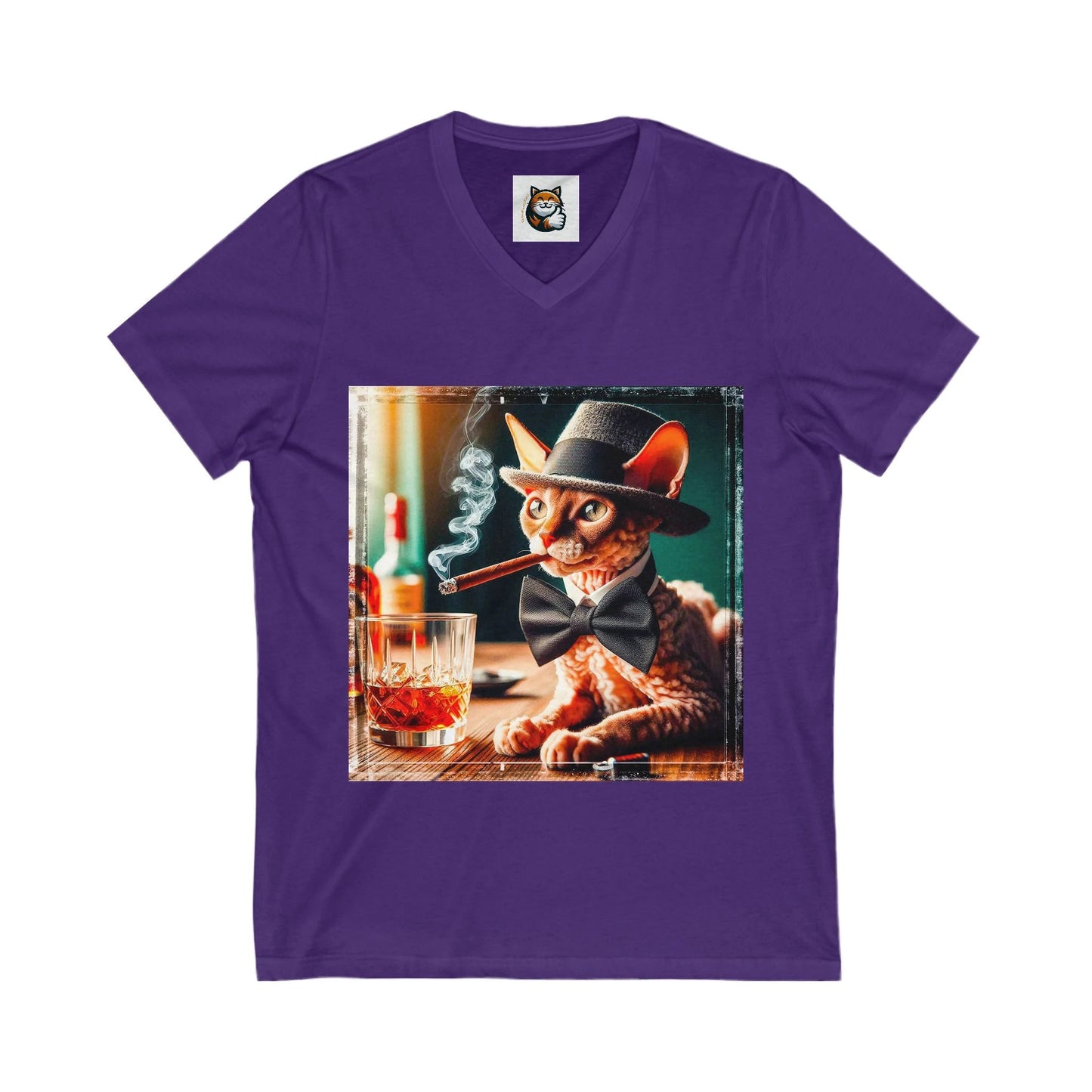 Cornish Rex Cat Unisex Jersey Short Sleeve V-Neck Tee by Printify