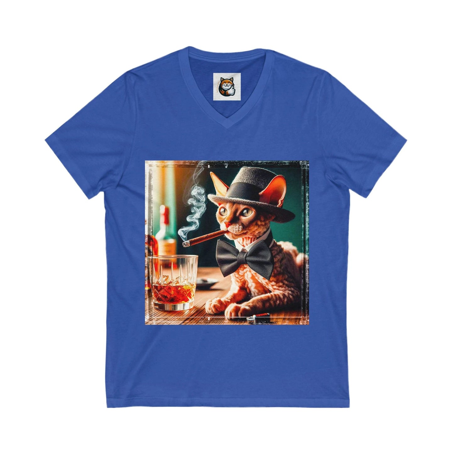 Cornish Rex Cat Unisex Jersey Short Sleeve V-Neck Tee by Printify