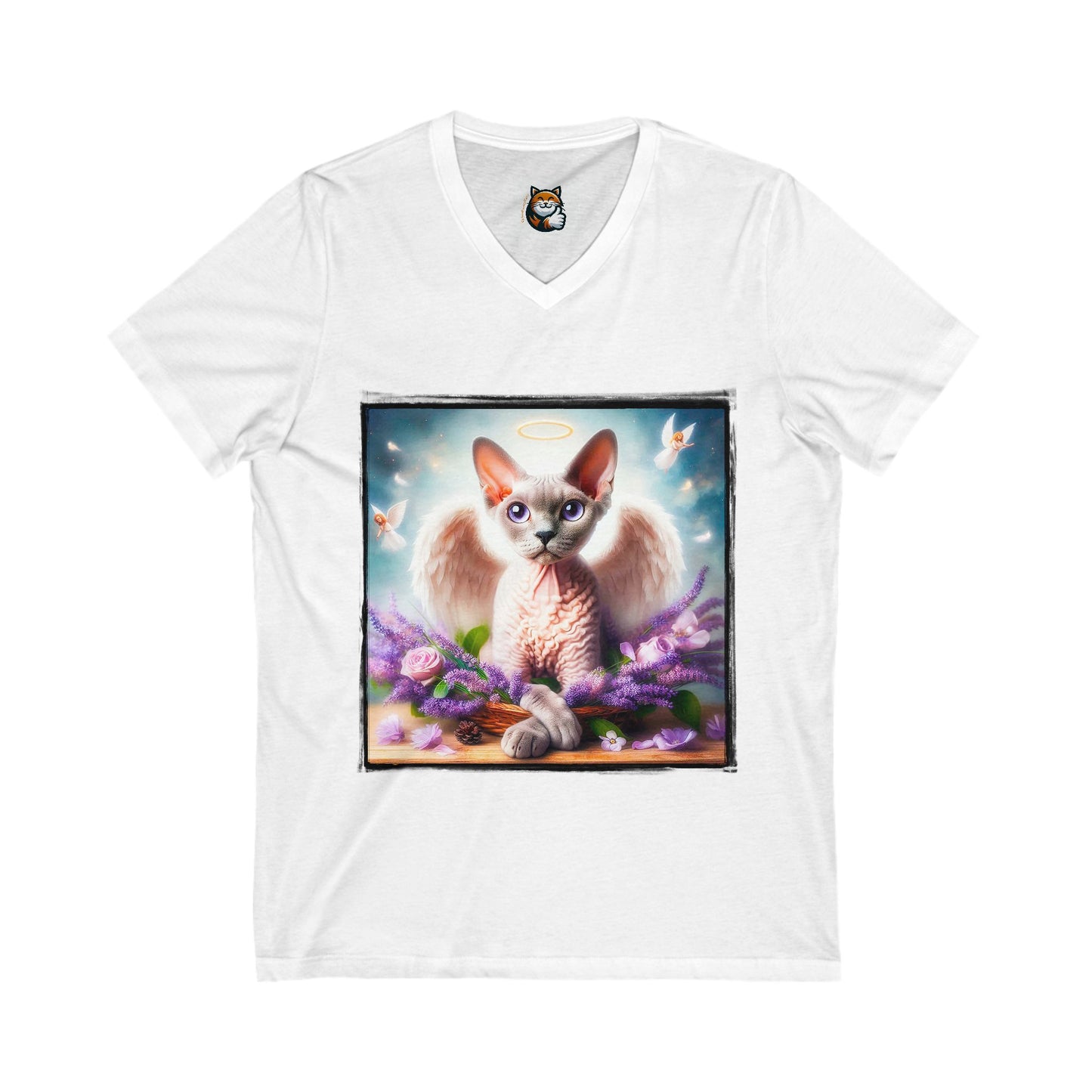 Devon Rex Cat pretty Angel Jersey Short Sleeve V-Neck Tee