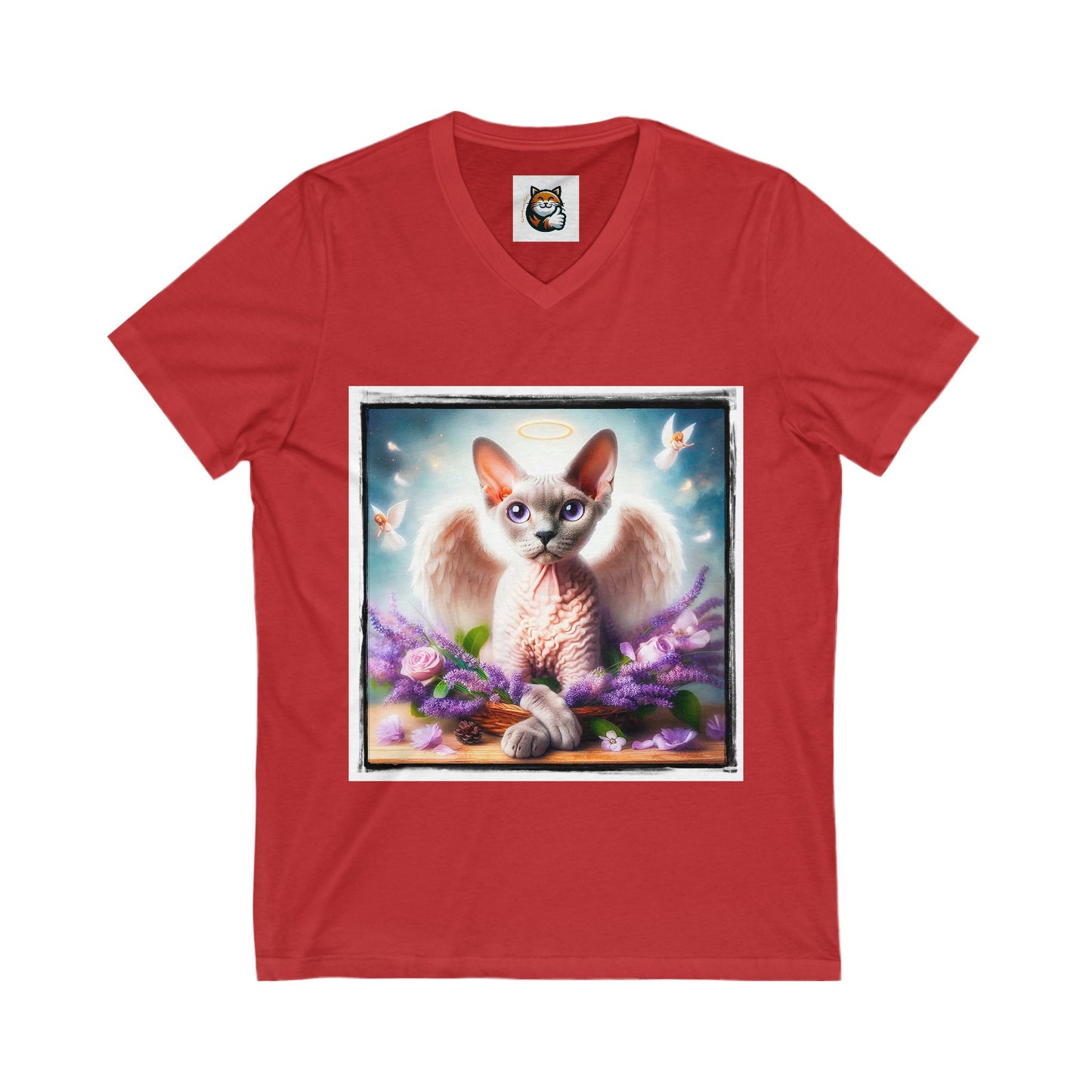 Devon Rex Cat pretty Angel Jersey Short Sleeve V-Neck Tee
