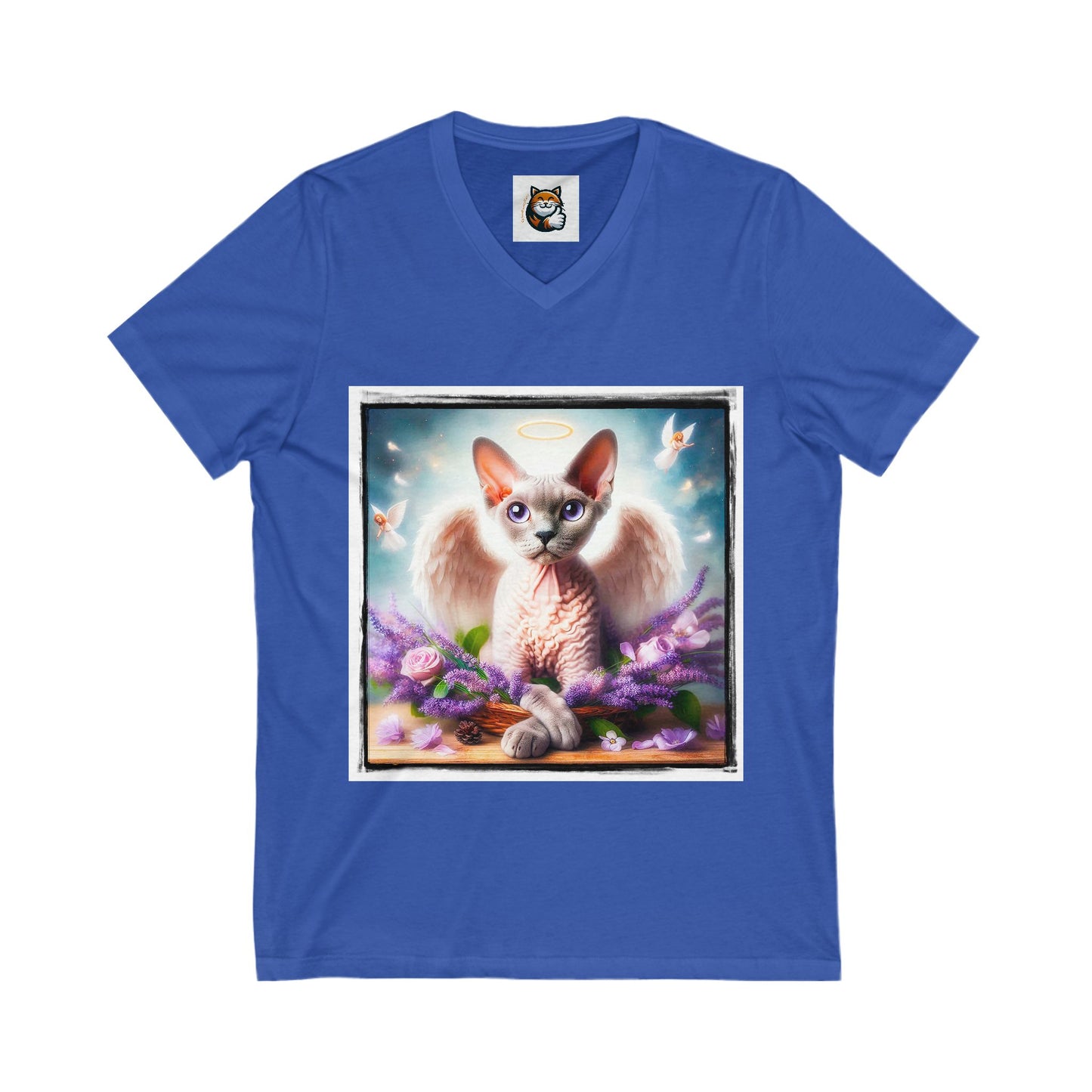 Devon Rex Cat pretty Angel Jersey Short Sleeve V-Neck Tee