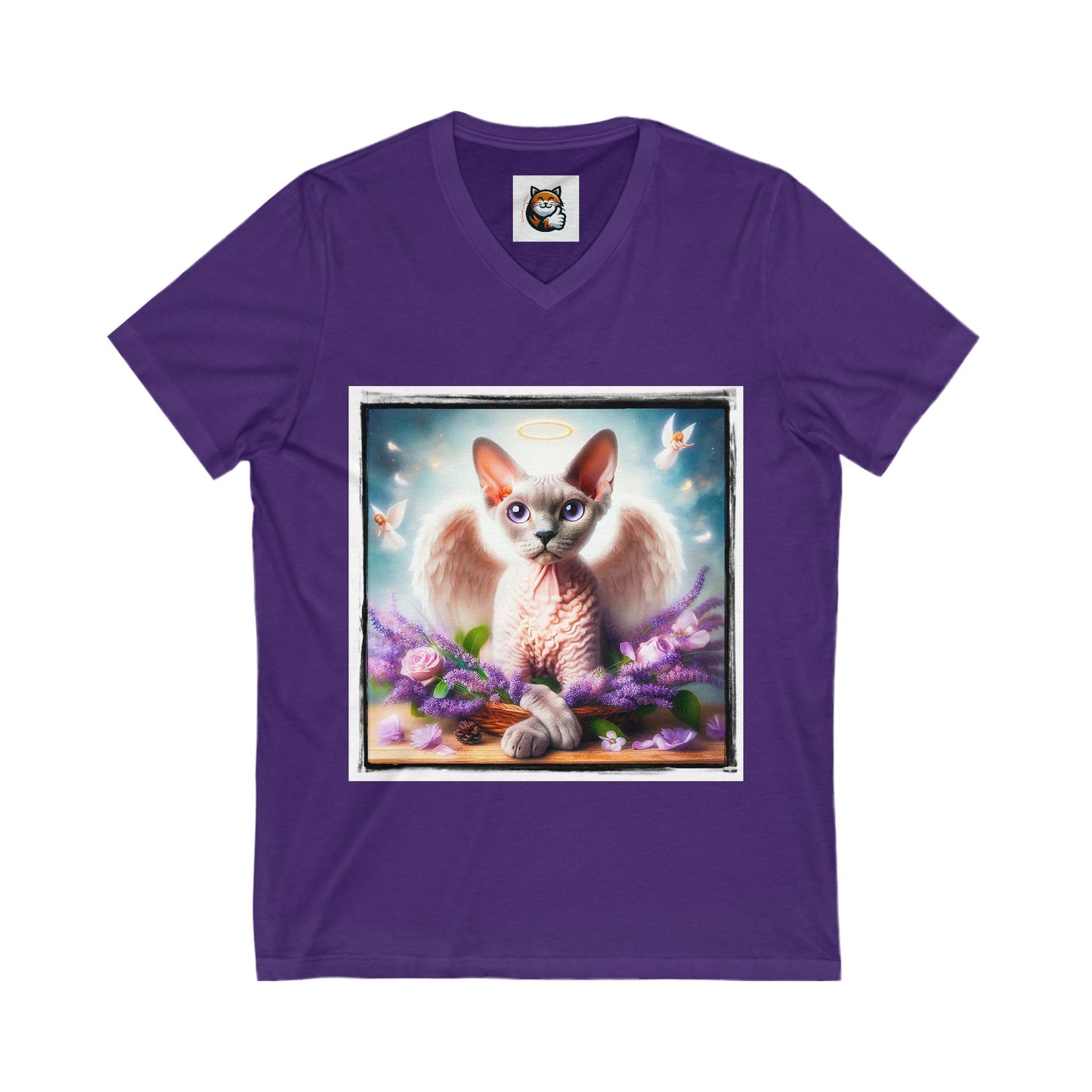 Devon Rex Cat pretty Angel Jersey Short Sleeve V-Neck Tee
