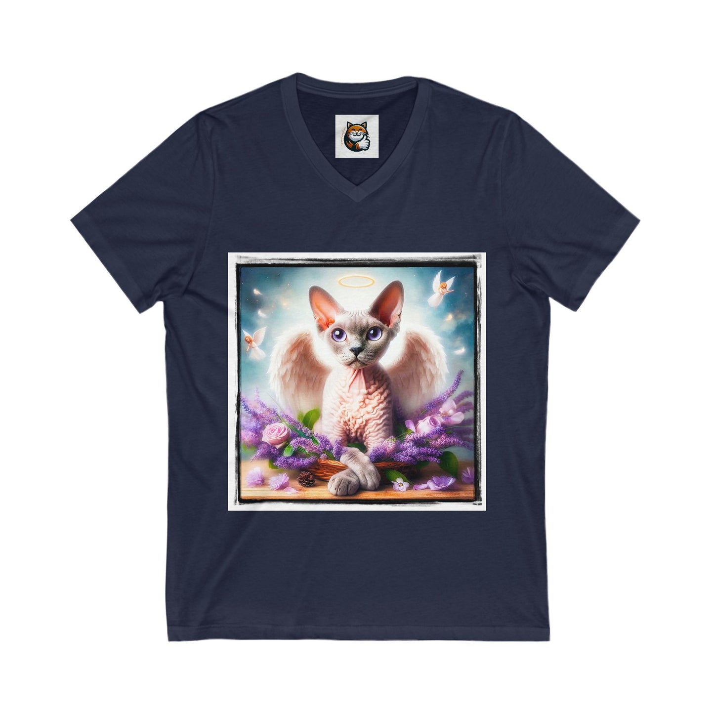 Devon Rex Cat pretty Angel Jersey Short Sleeve V-Neck Tee