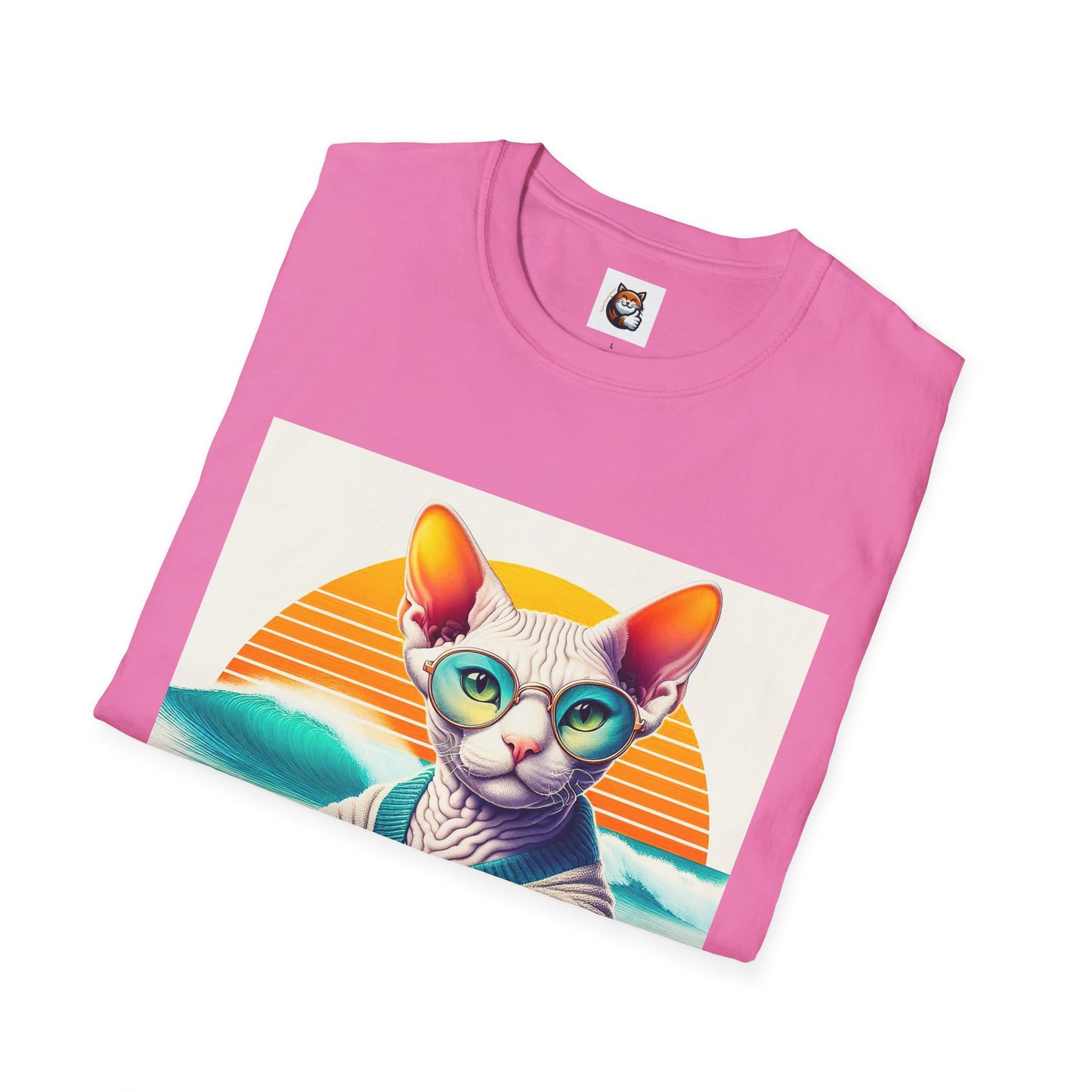 Devon Rex Cat surfing beauty  Softstyle T-Shirt