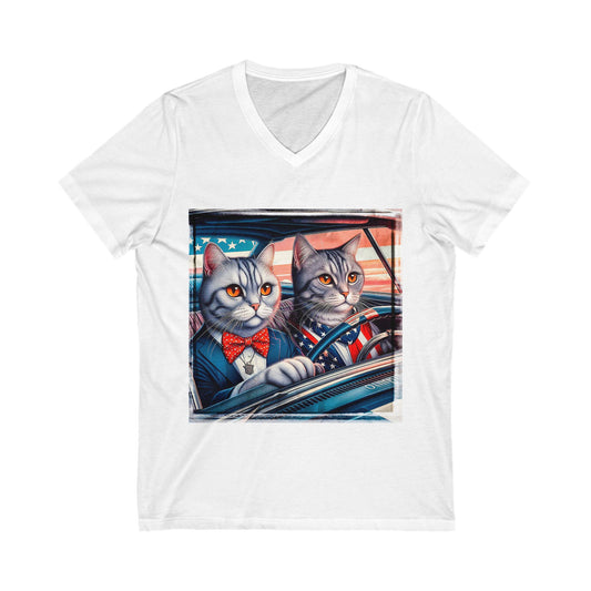 Wacky American friends driving Unisex Jersey Short Sleeve V-Neck Tee