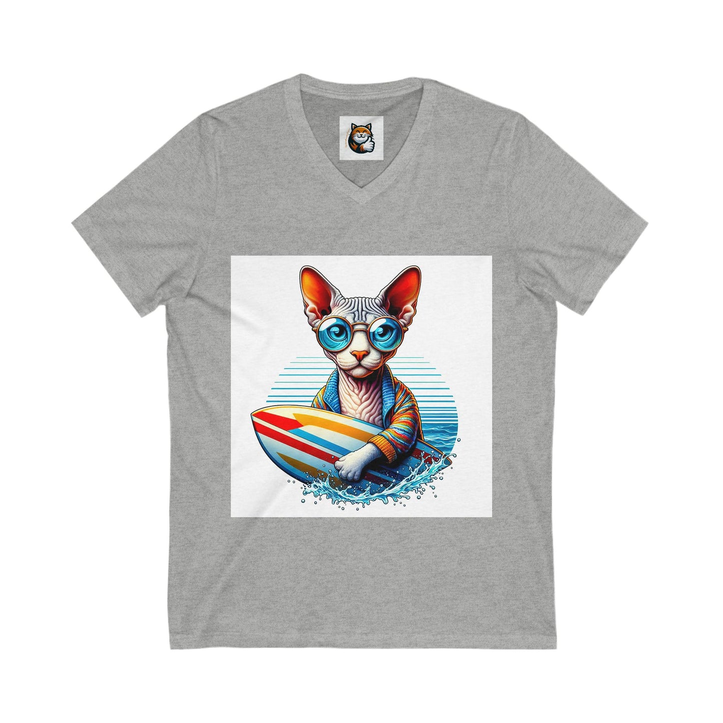 Devon Rex surfing dude Unisex Jersey Short Sleeve V-Neck Tee