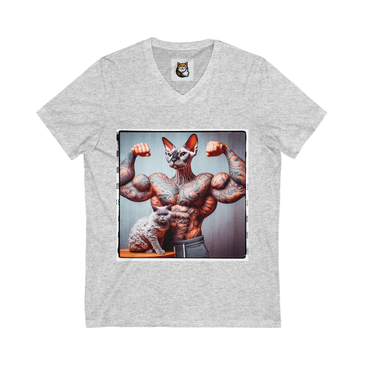 Devon Rex Cat muscles  Jersey Short Sleeve V-Neck Tee