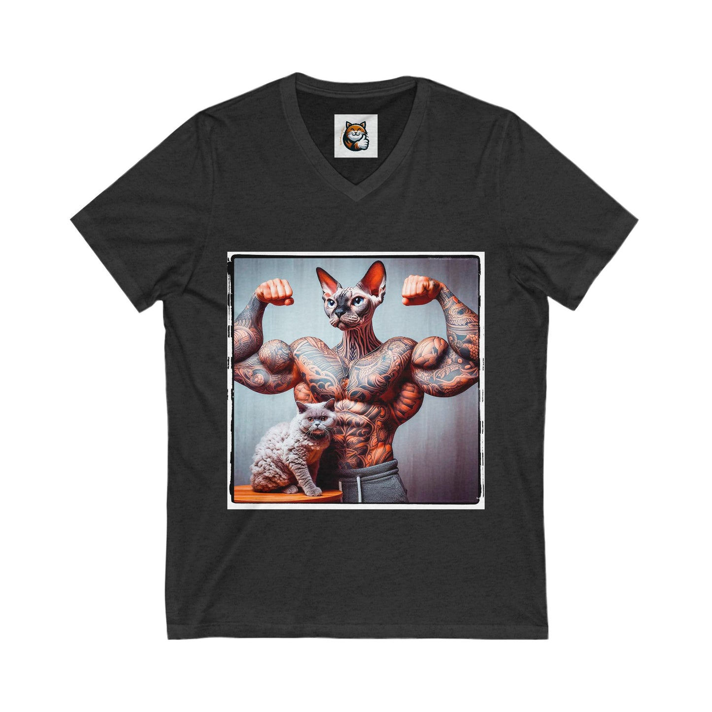 Devon Rex Cat muscles  Jersey Short Sleeve V-Neck Tee