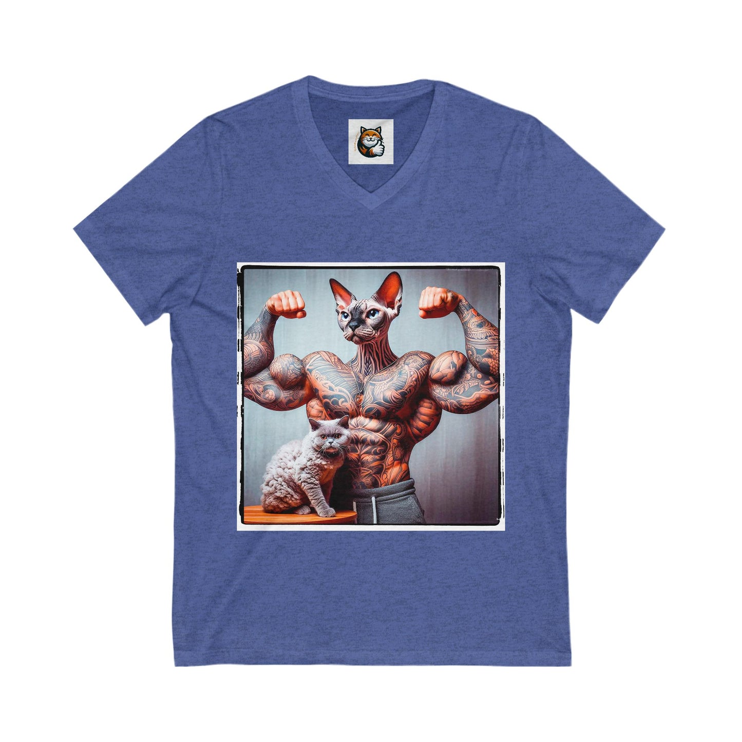 Devon Rex Cat muscles  Jersey Short Sleeve V-Neck Tee