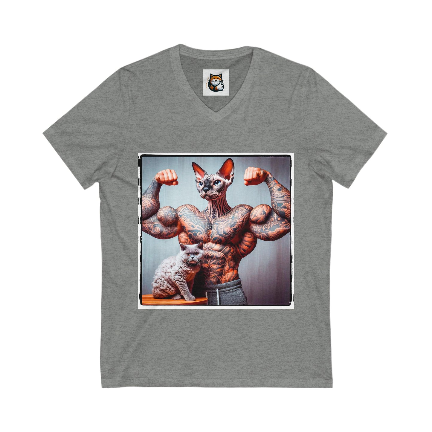 Devon Rex Cat muscles  Jersey Short Sleeve V-Neck Tee