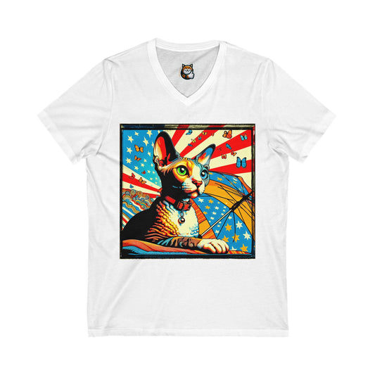 Devon Rex Cat Unisex Jersey Short Sleeve V-Neck Tee