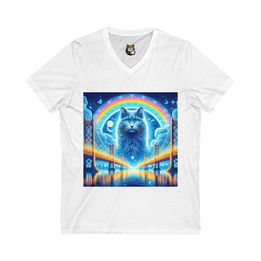 Russian Blue Cat Unisex Jersey Short Sleeve V-Neck Tee