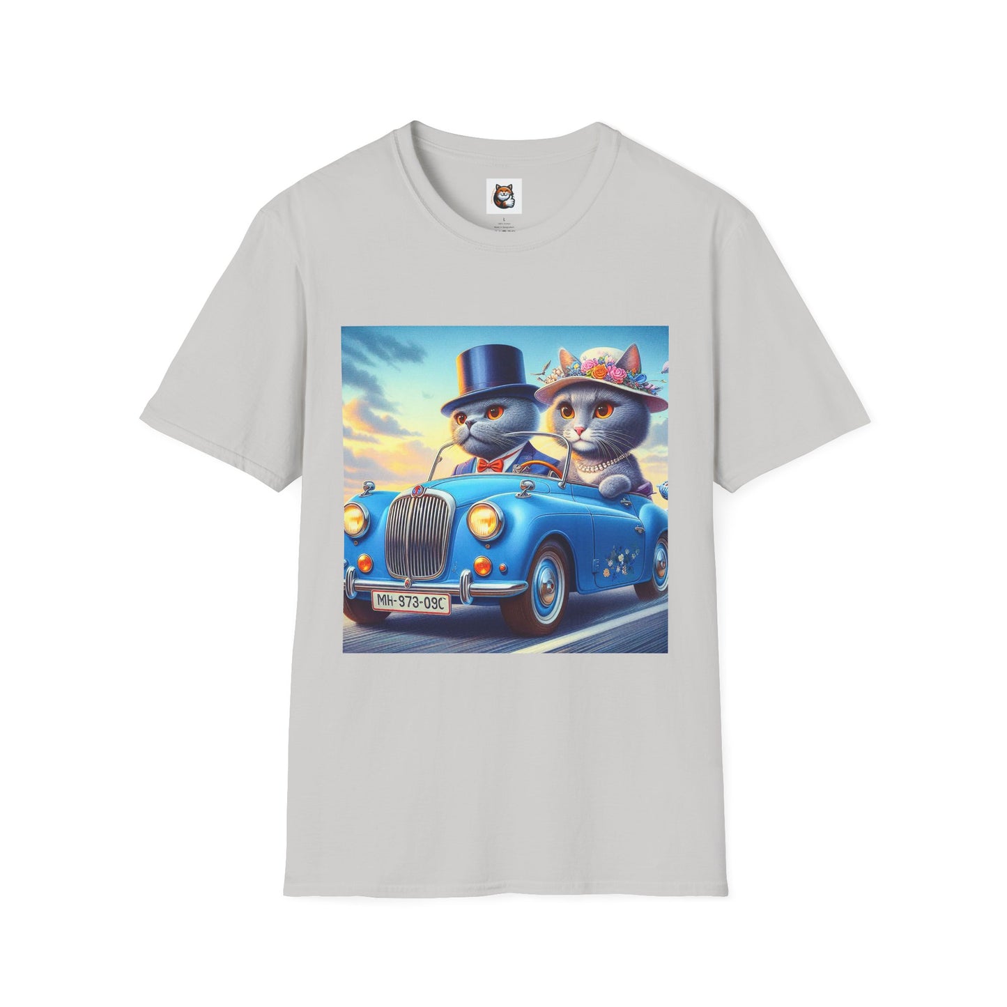 Russian Blue Cat driving couple  T-Shirt