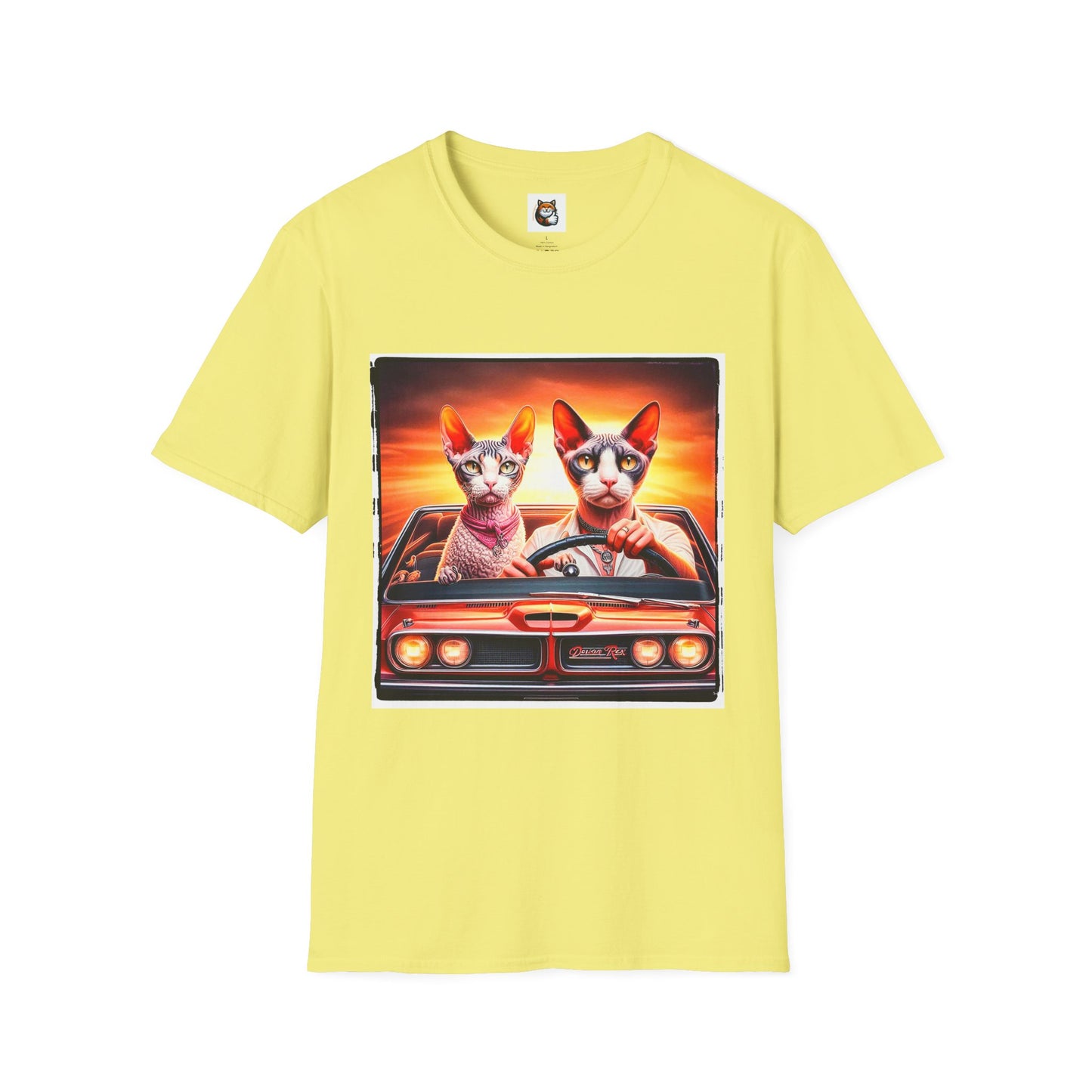 Wacky  Devon Rex Cats driving  Unisex Softstyle T-Shirt