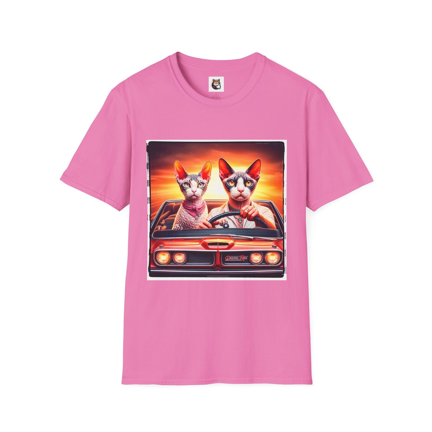 Wacky  Devon Rex Cats driving  Unisex Softstyle T-Shirt