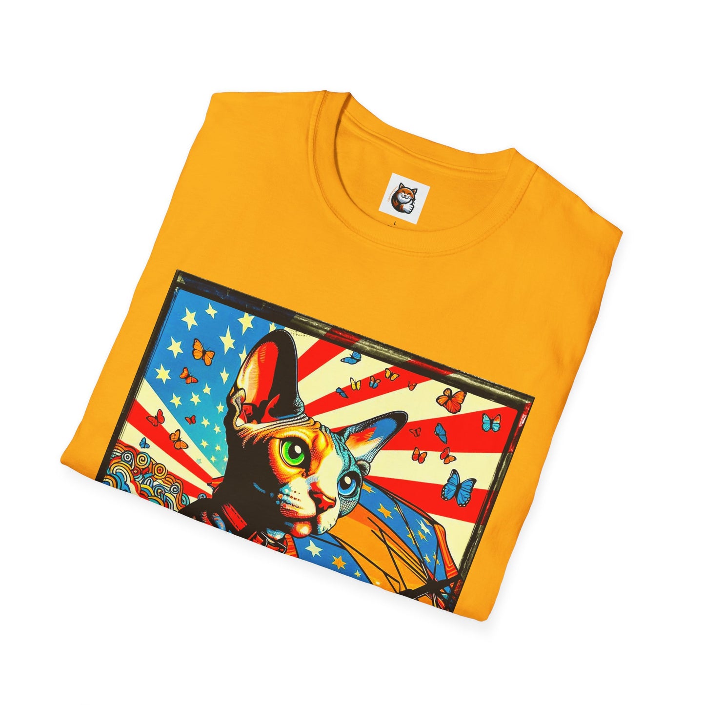 Devon Rex Cat American flag  Softstyle T-Shirt