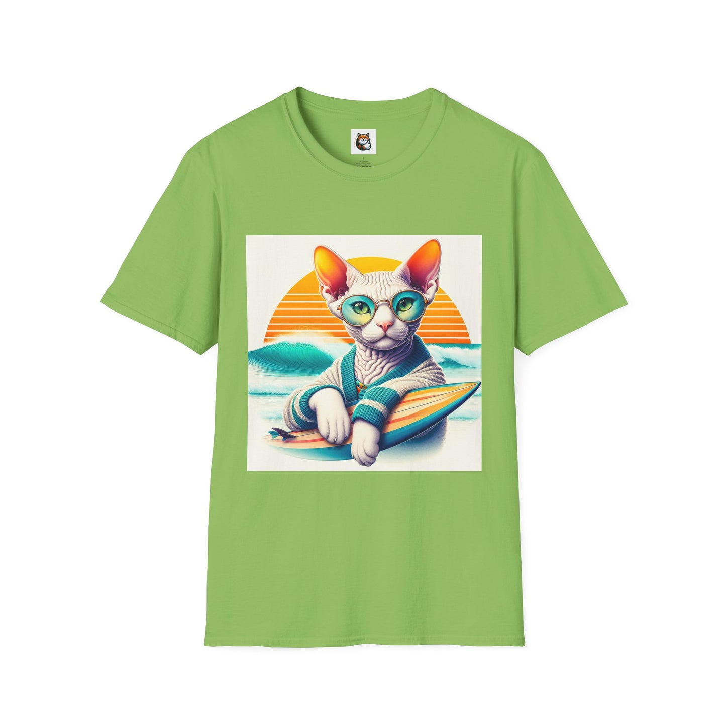 Devon Rex Cat surfing beauty  Softstyle T-Shirt