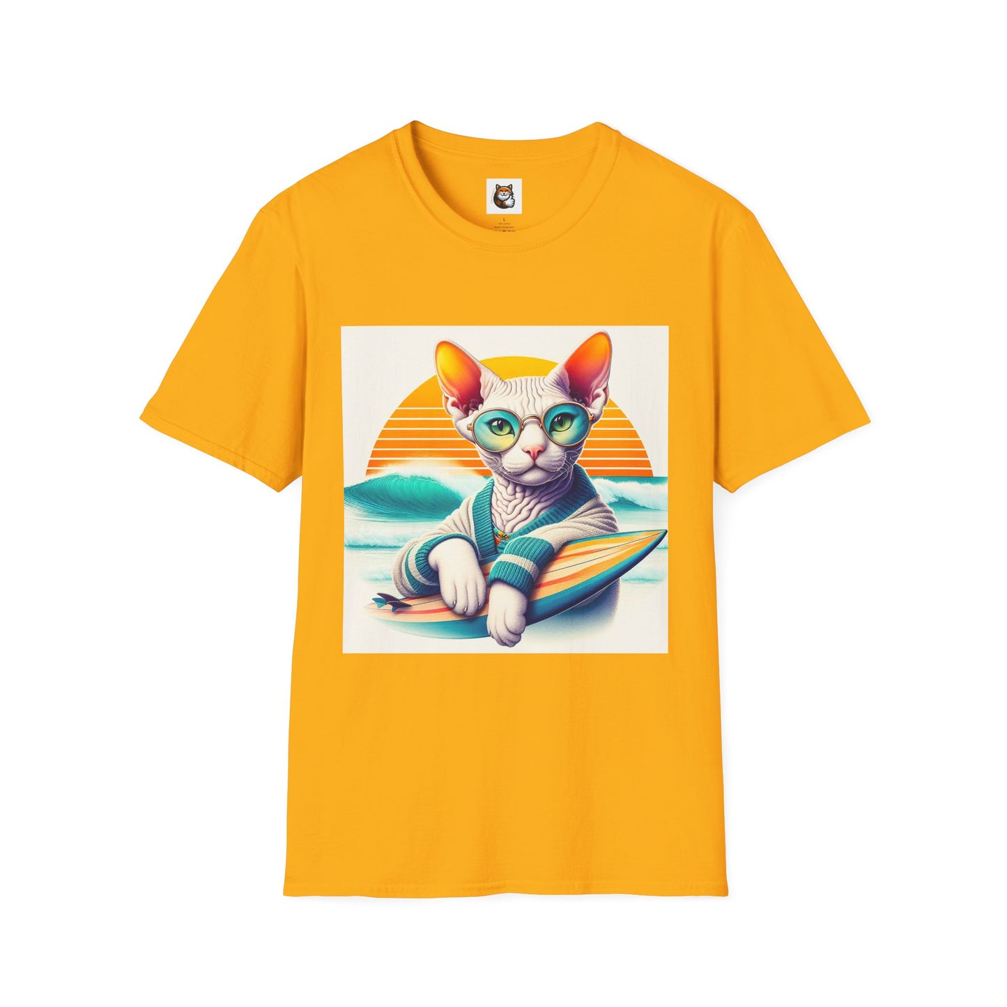 Devon Rex Cat surfing beauty  Softstyle T-Shirt