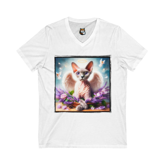 Devon Rex Cat Unisex Jersey Short Sleeve V-Neck Tee