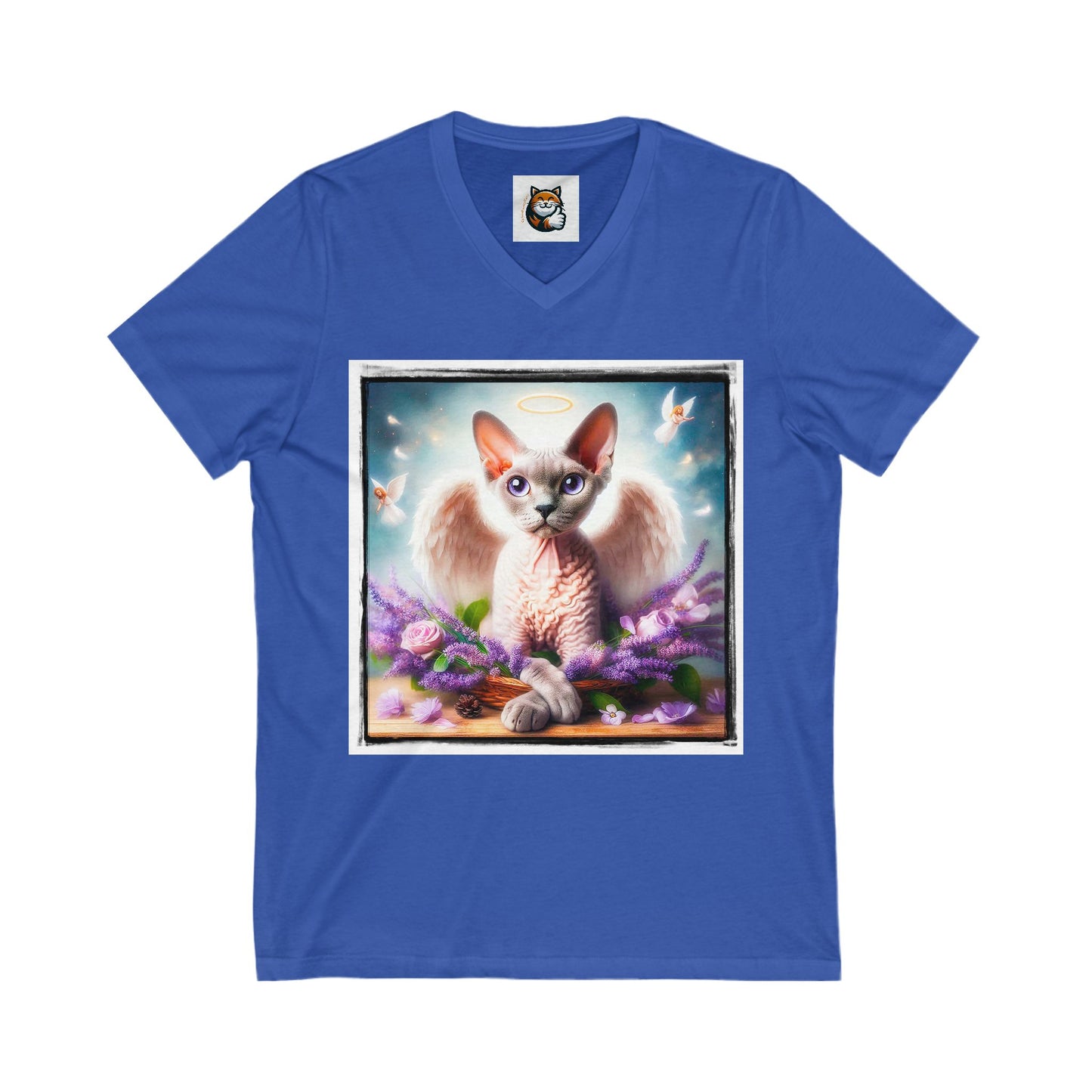 Devon Rex Cat Unisex Jersey Short Sleeve V-Neck Tee