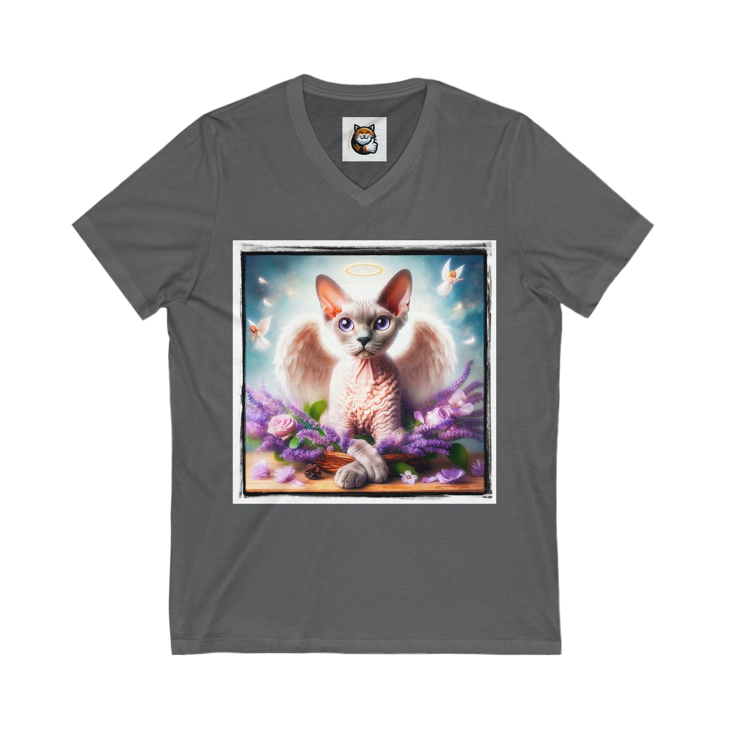 Devon Rex Cat Unisex Jersey Short Sleeve V-Neck Tee