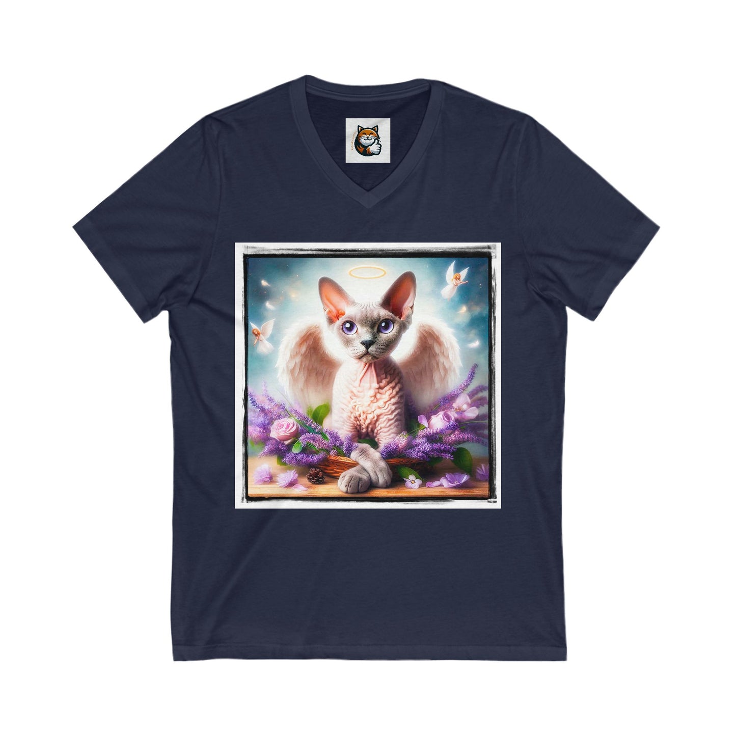 Devon Rex Cat Unisex Jersey Short Sleeve V-Neck Tee