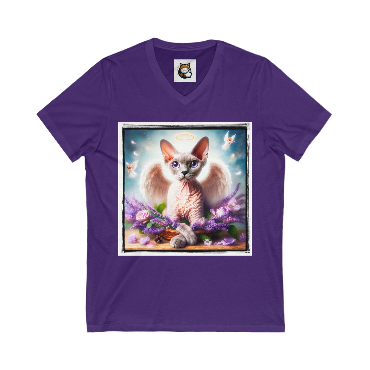 Devon Rex Cat Unisex Jersey Short Sleeve V-Neck Tee