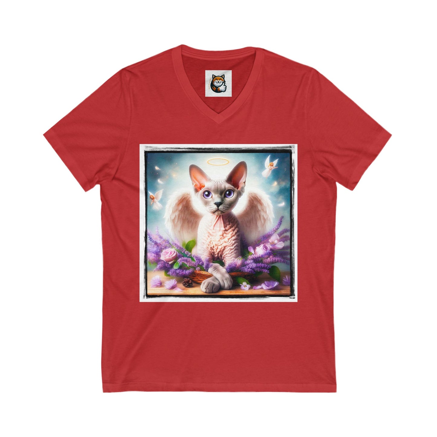 Devon Rex Cat Unisex Jersey Short Sleeve V-Neck Tee