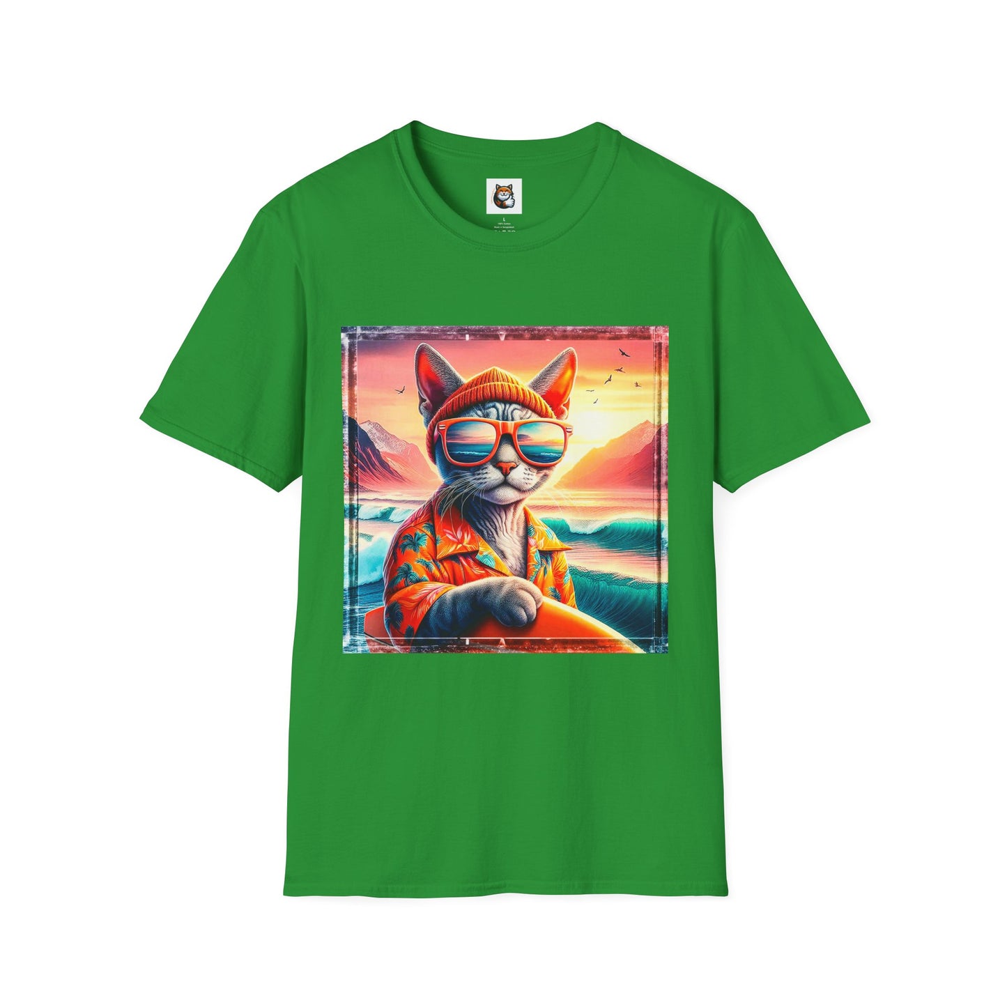 Devon Rex Cat surfs up Softstyle T-Shirt