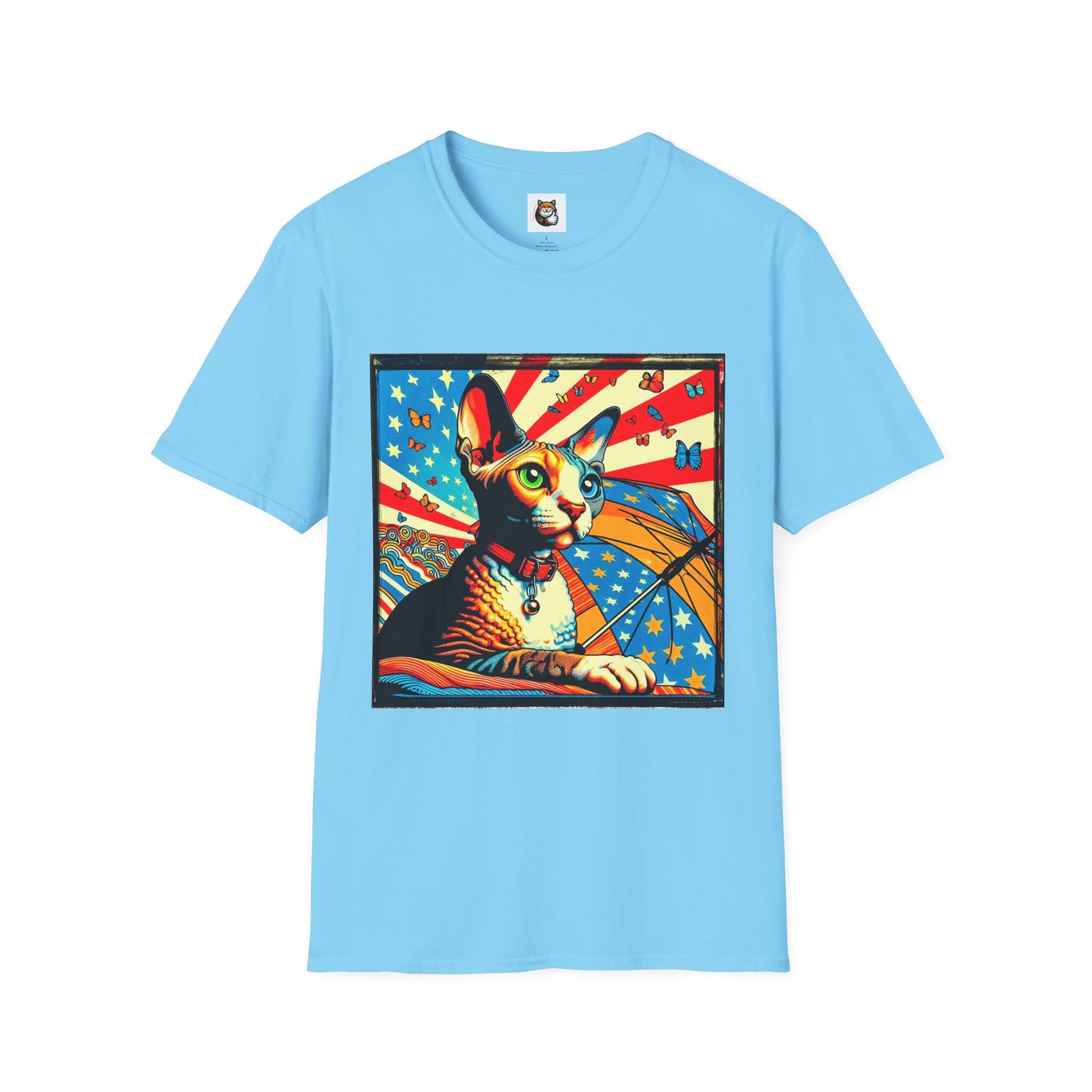 Devon Rex Cat American flag  Softstyle T-Shirt