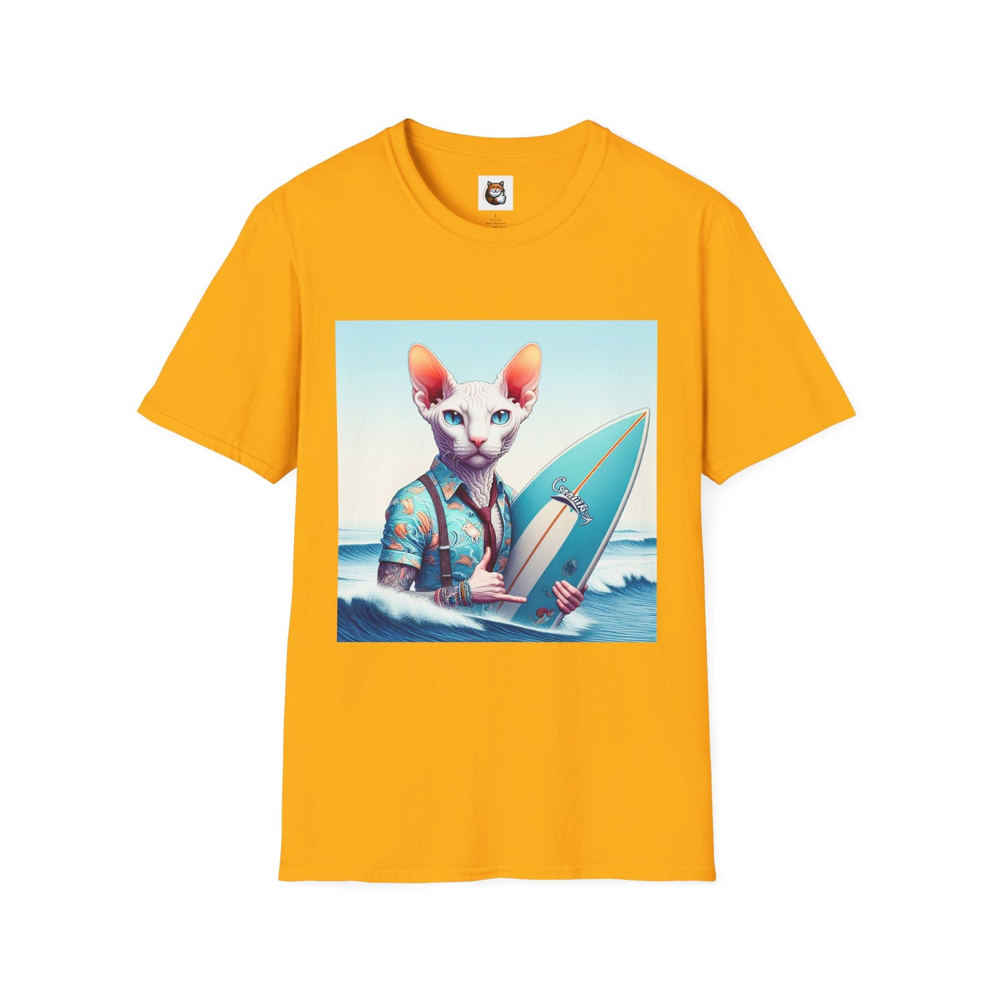 Cornish Rex Cat beach surfer T-Shirt