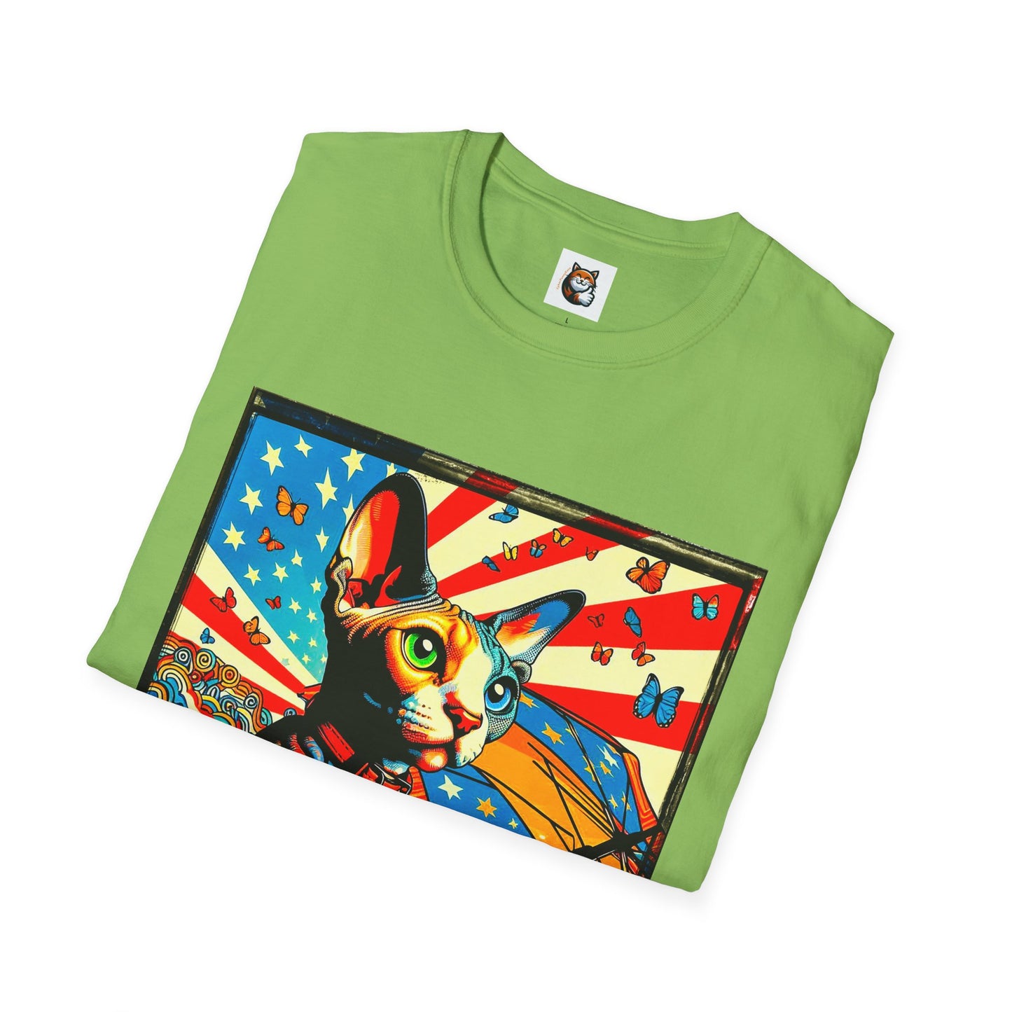 Devon Rex Cat American flag  Softstyle T-Shirt