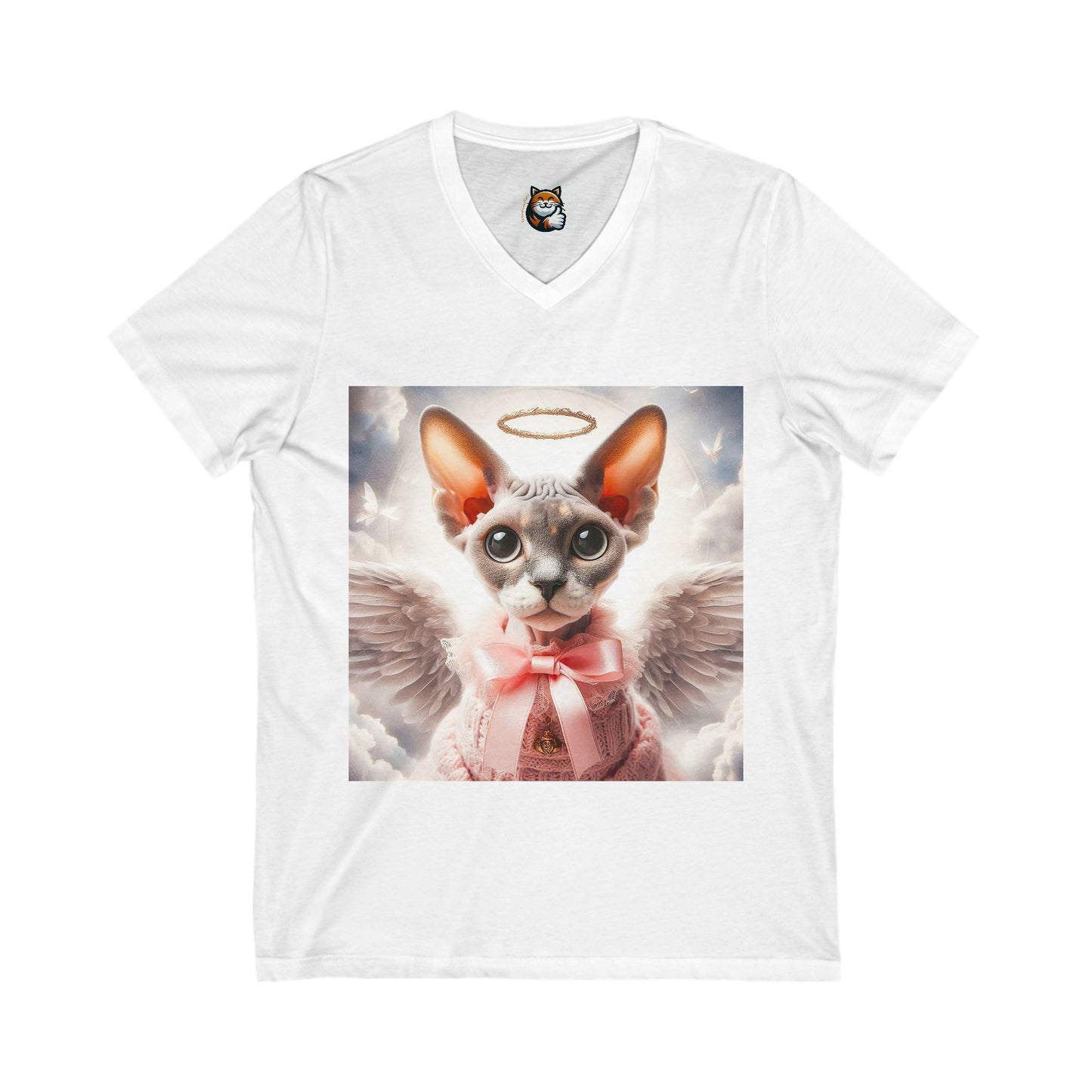 Devon Rex Cat heavenly Angel  Jersey Short Sleeve V-Neck Tee