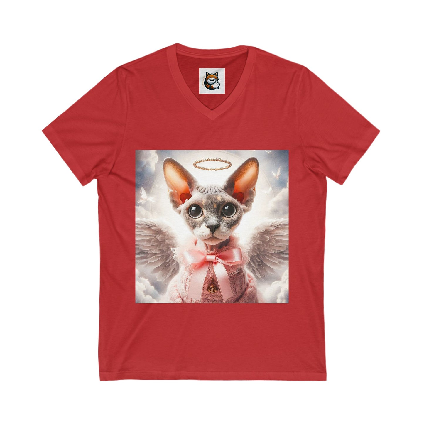 Devon Rex Cat heavenly Angel  Jersey Short Sleeve V-Neck Tee