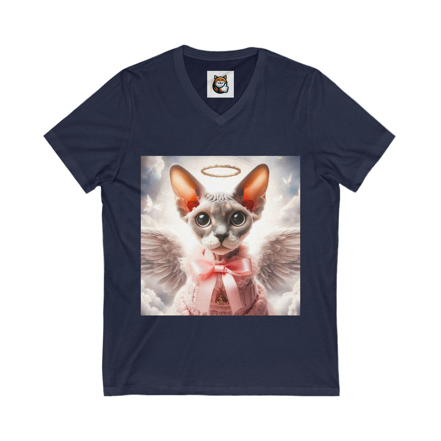 Devon Rex Cat heavenly Angel  Jersey Short Sleeve V-Neck Tee