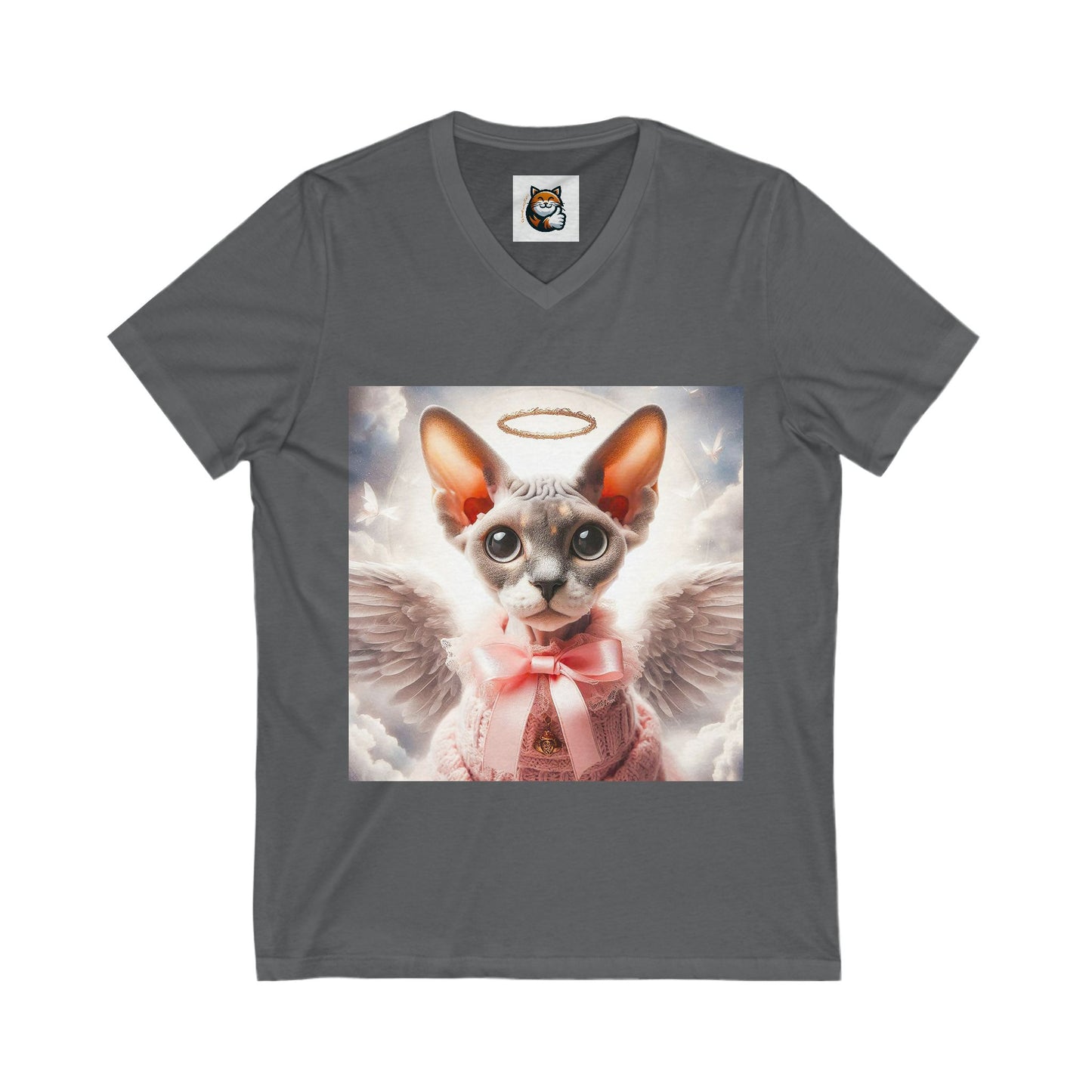 Devon Rex Cat heavenly Angel  Jersey Short Sleeve V-Neck Tee