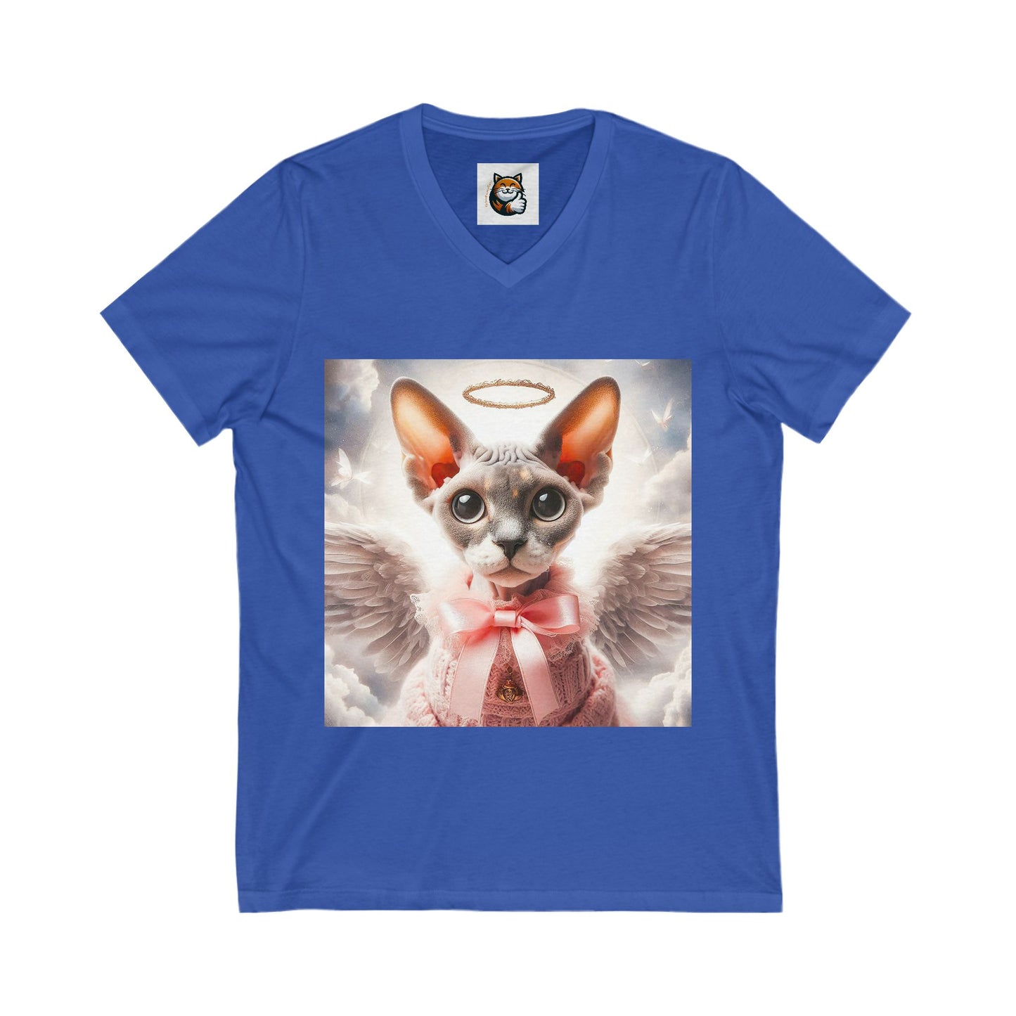 Devon Rex Cat heavenly Angel  Jersey Short Sleeve V-Neck Tee