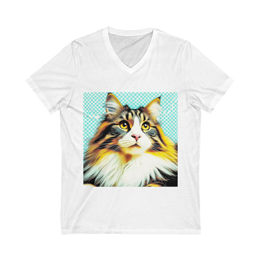 Norwegian Forest Cat fluffy baby  Short Sleeve V-Neck Tee