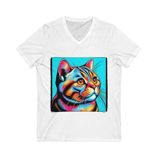 American Shorthair blue Jersey Short Sleeve V-Neck Tee