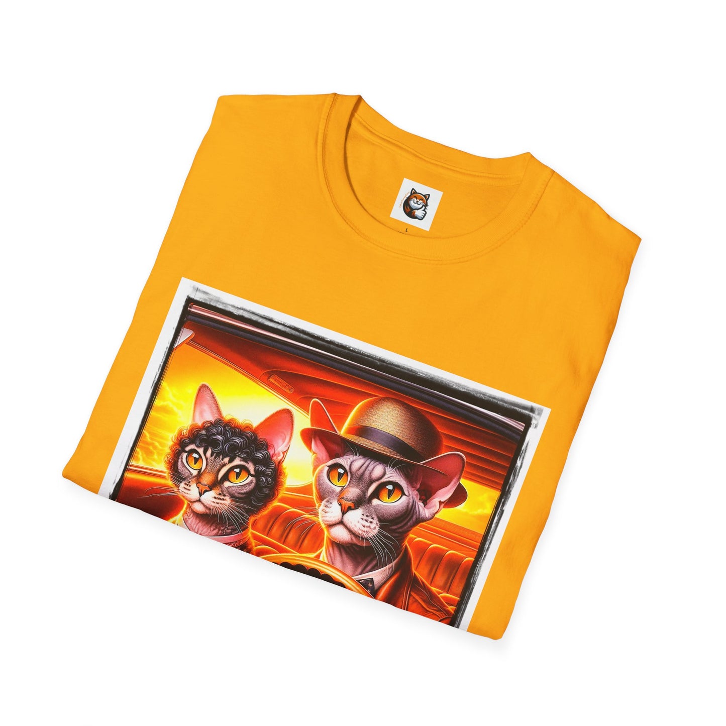 Wacky  Devon Rex couple driving  Unisex Softstyle T-Shirt