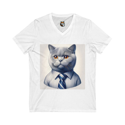 British Shorthair business professional  Unisex Jersey Short Sleeve V-Neck Tee