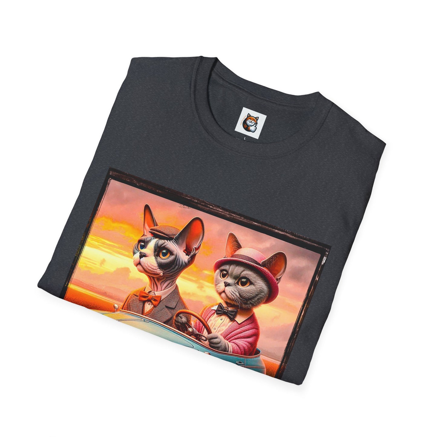 Wacky Devon Rex driving Unisex Softstyle T-Shirt