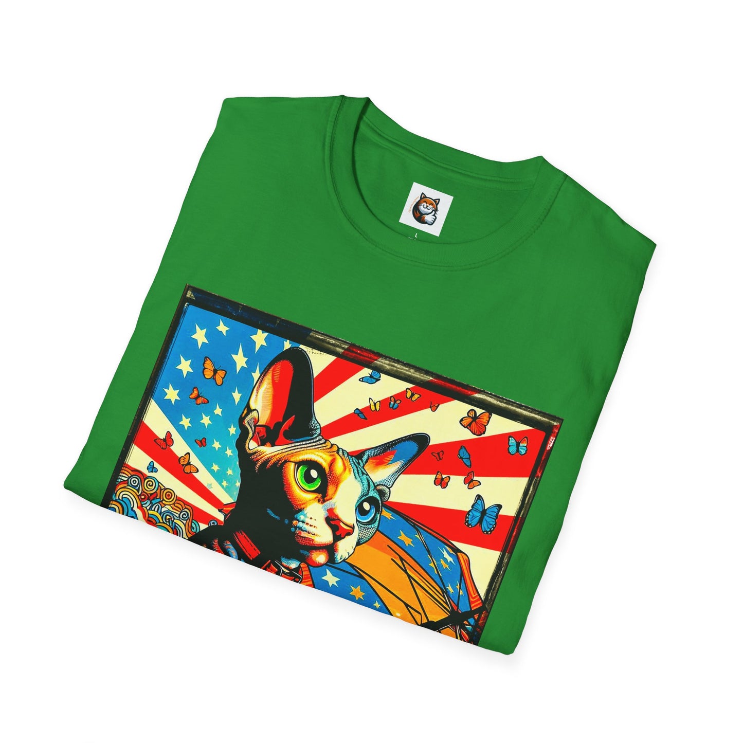 Devon Rex Cat American flag  Softstyle T-Shirt
