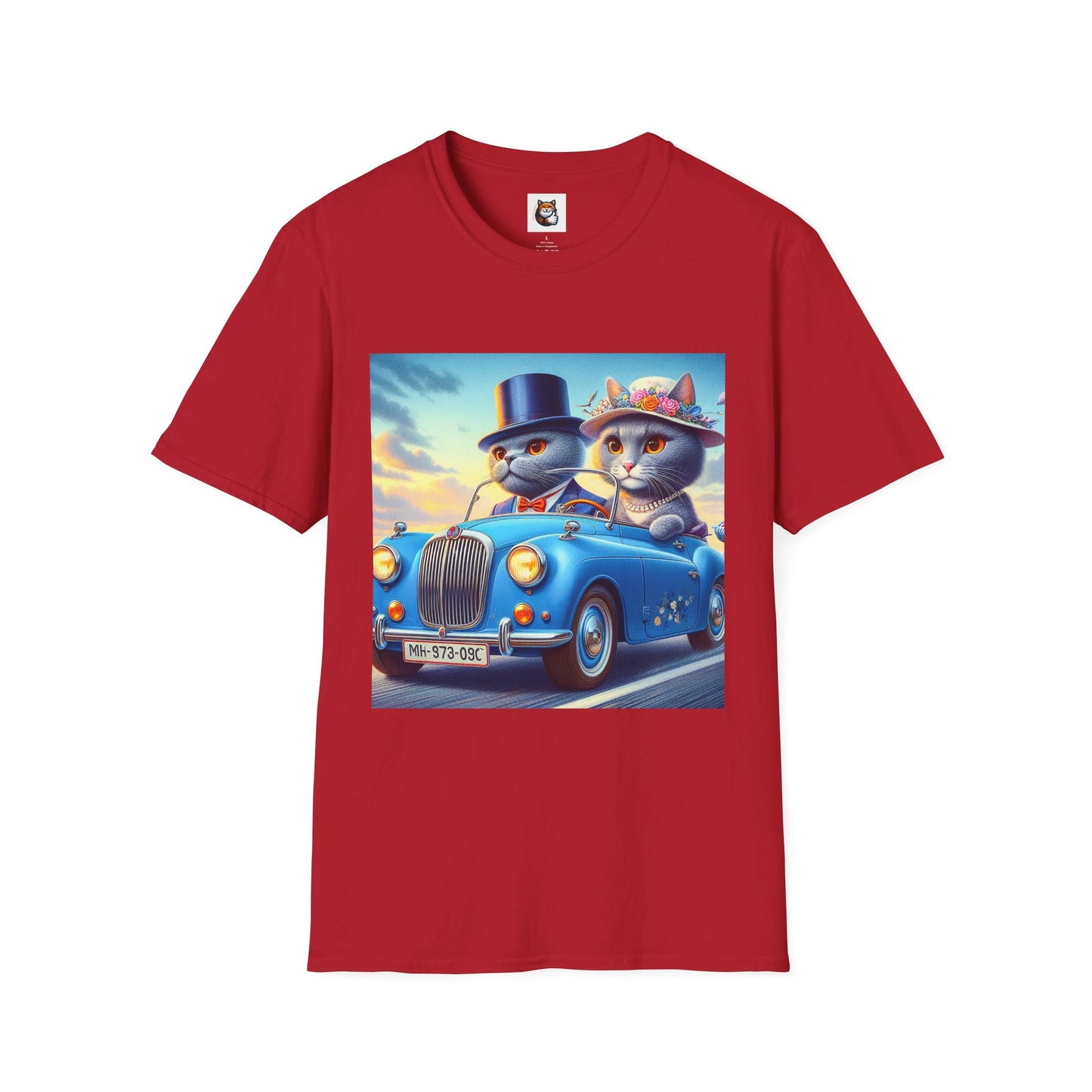 Russian Blue Cat driving couple  T-Shirt