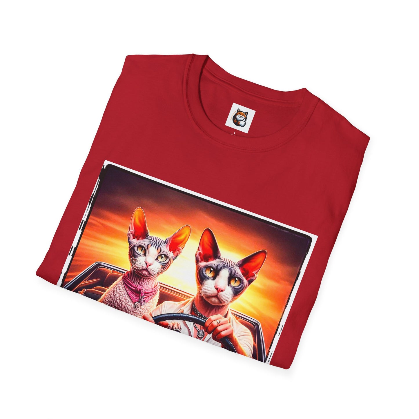 Wacky  Devon Rex Cats driving  Unisex Softstyle T-Shirt
